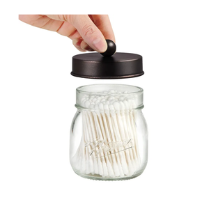SheeChung Small Mason Jars Qtip Holders, Bathroom Shelf Decor, Guest Bathroom Decor for Cotton Balls, Floss Pick, Cotton Round Pads - Bronze