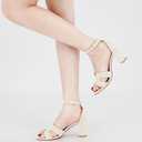 Heels for Fashion Women Wedding: Apricot 7.5 Comfortable Womens Heeled Sandals for Party - Dressy Prom Ladies Buckle Shoes