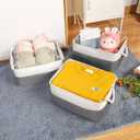 Storage Bins with Sturdy Cotton Handles(1 Pack), Fabric Storage Baskets for Organizing use for Office & Home, Book, Clothes, Toys, Closet Boxes (Medium, Grey-White, 14.2x10.2x7.1 inches)