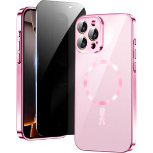 Astter for iPhone 16 Pro Max Case with Privacy Screen Protector & Full Camera Protection,Magnetic iPhone 16 ProMax Cover,Compatible with MagSafe Phone Case for 16 Pro Max-Pink