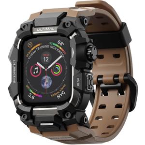 ULTIMAL Rugged Case with Band for Apple Watch Band 45mm,Compatible with Apple Watch Series 9/8/7 45mm,Military Grade Shockproof Bumper Cover for iWatch Tactical Band Men (Coffee Brown, 45mm)