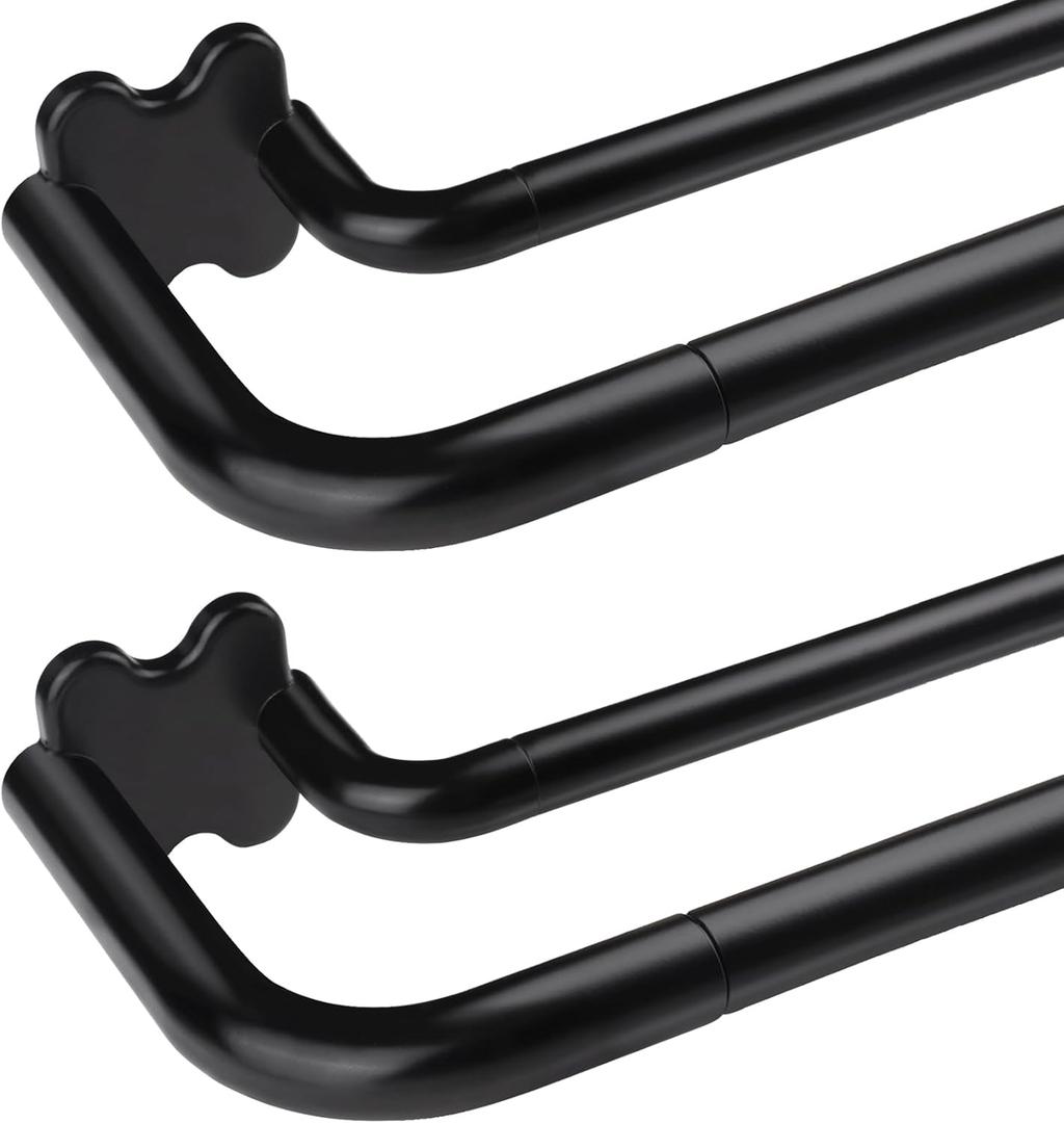 2 Pack Black Wrap Around Double Curtain Rods Set, USFOOK Blackout Dual Curtain Rods for Windows 32 to 58 Inch, 6/8 Inch Room Darkening Curtain Rod, Decorative Drapery Rods for Home
