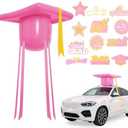 Teyva Daily Graduation Car Decorations Kit for Class of 2026 Large Inflatable PVC 20 Inch Graduation Cap and 18 Pcs Grad Magnet Sticker for 2026 Grad Prom Party Golf Cart Decor(Pink)