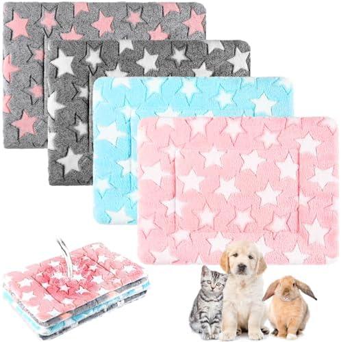 Haull 4 Pcs Waterproof Guinea Pig Bedding Winter Guinea Pig Bed Plush Cage Liners Soft Dog Cat Mat Reversible Winter Cozy Animal Pee Pad Hamster Bed Mat for Bunny(Cute Star,13 x 18.5 Inch)