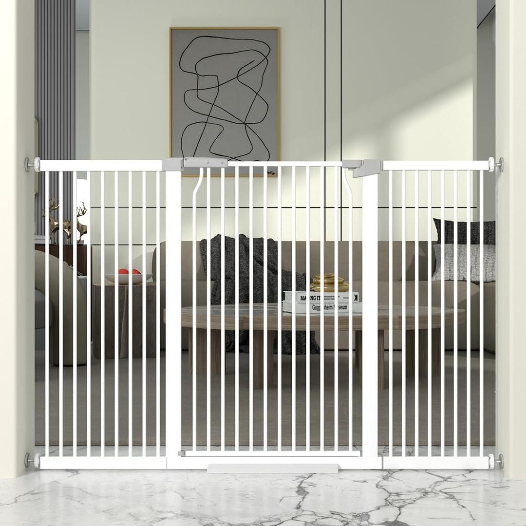41" Extra Tall Cat Gate for Doorway, 60.3-62.9'' Metal Pet Baby Safe Gate, Extra Wide Pressure Mounted Child Door with Expansion Kit, No Drilling Baby Gate Indoor, No Climb Proof Gate, White
