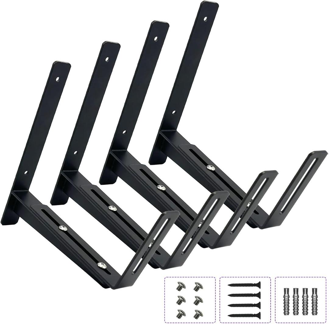 Window Box Brackets, Adjustable Heavy Duty Window Planter Box Brackets, Width Range: 4.412 Inches (1133 Cm), with 75 Lbs Capacity, Black (Wall-Mounted, 4)