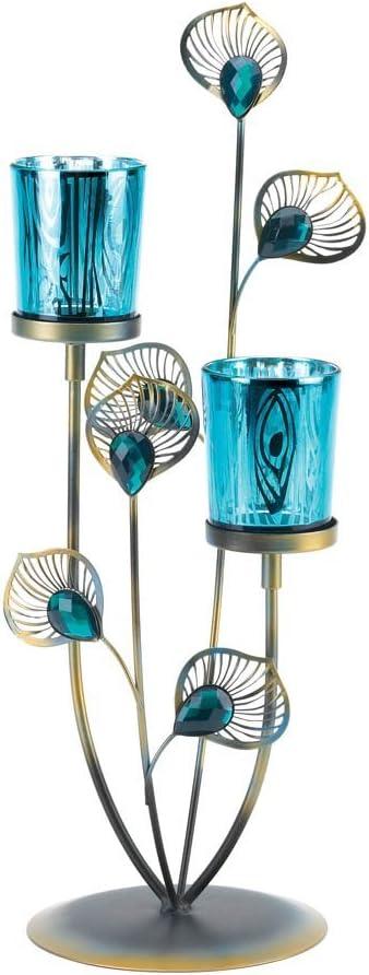 Gallery of Light 10015949 Peacock Plume Candleholder, Multicolor