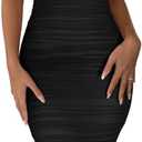 BEAGIMEG Women's Sexy Bodycon Sleeveless Ruched Mesh Club Party Midi Dress (Small, Black)