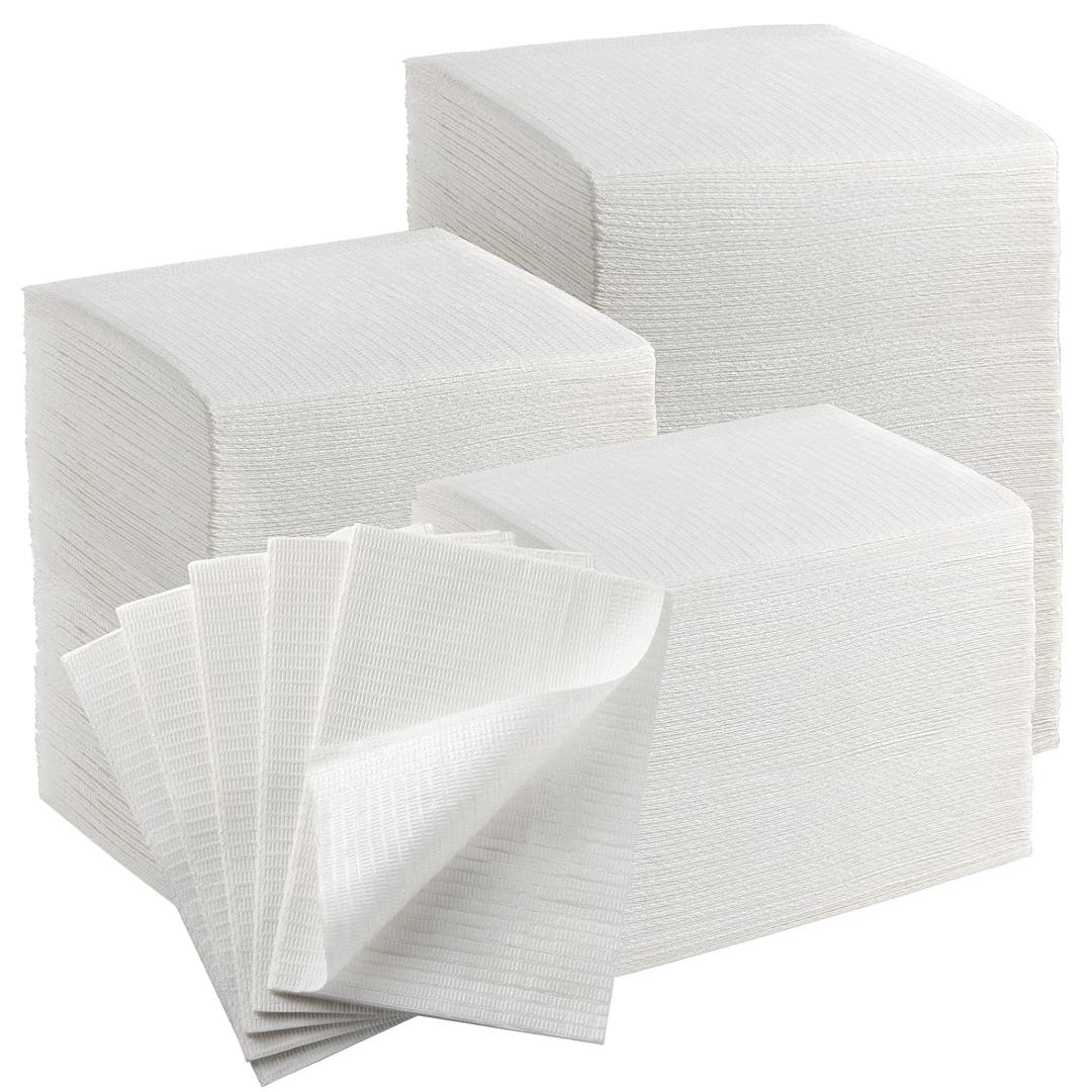 JMU 500 Pack Dental Bibs, 2-Ply Tissue 1-Ply Film, White Disposable Dental Bibs Waterproof Tattoo Bib 13" x 18" Patient Bibs Tray Covers