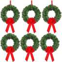 6 Pcs Christmas Wreath for Windows 10 Inch Christmas Window Decorations Cabinet Wreaths with Red Bow Greenery Artificial Hanging Garlands for Fireplaces Window Home