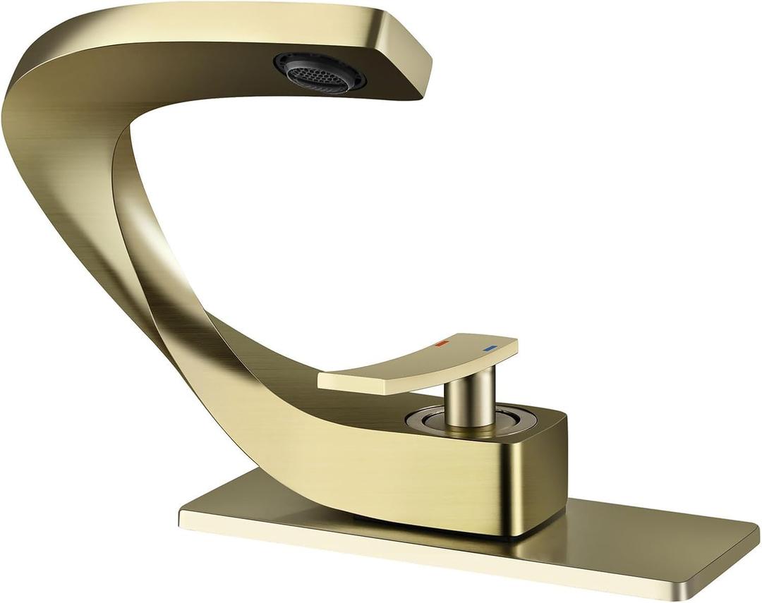 Single Hole Bathroom Sink Faucets,Brass Vainty Faucet Brushed Gold