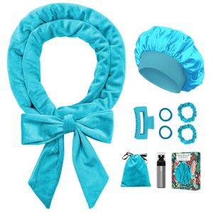 Gwabee Heatless Curls Overnight Hair Curler, 70" Soft Hair Curlers to Sleep In No Heat Curls Overnight, 9 PCS No Heat Curlers Set for Women - Blue