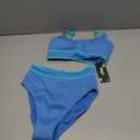 BMJL Women's High Waisted Bikini Ribbed Two Piece Swimsuit High Cut Color Block Adjustable Straps Bathing Suit (Blue043)  XS