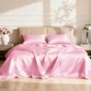 Love's cabin 4Piece California King Satin Bed Linen Set, Pink Silky Satin Sheets, Deep Pocket, Luxury Silk Feel, 1 Flat, 1 Fitted Sheet, 2 Pillow Cases