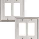 2-Pack Decorative Double Decorator Outlet Cover Plate, Durable Zinc Alloy Brushed Nickel Wall Plates for Electrical Outlets, Receptacle, GFCI Outlet, Dimmer Switch, 2-Gang