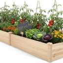 Hollyone 8×2ft inches Wood Raised Garden Bed Frame Planters Wooden Elevated Planting Planter Box for Outdoor Herb Vegetables Flowers Grass Lawn Yard Patio - Natural 96 x 24 x 11in
