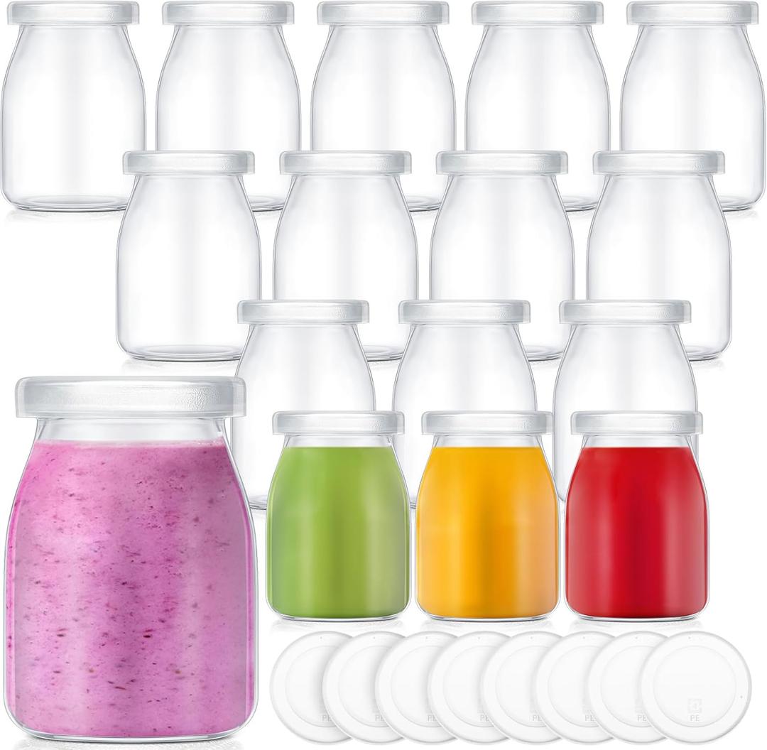 Zubebe 12 Pack 5 oz Glass Jars with 24 Lids - Festive & Reusable Small Bottles for Holiday Party Favors, DIY Snow Globes, Puddings, and More
