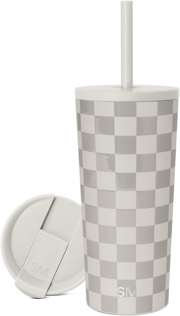 Simple Modern Classic Tumbler with Straw Lid | Insulated Iced Coffee Cup Reusable Stainless Steel Water Bottle Travel Mug | Gifts for Women Men Her Him | 20oz | Checkmate