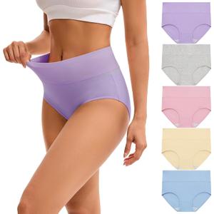 INNERSY Women's High Waisted Underwear Cotton Panties Regular & Plus Size 5-Pack (X-Large)
