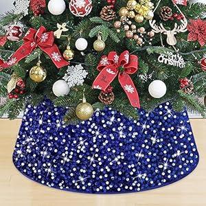 MODFUNS Christmas Tree Collar 24 Inch Royal Blue Sparkle Xmas Tree Stand Cover Velvet Sequin Tree Base Collar Glitter Tree Skirt Christmas Decoration Xmas Tree Ring for Winter Holiday Party