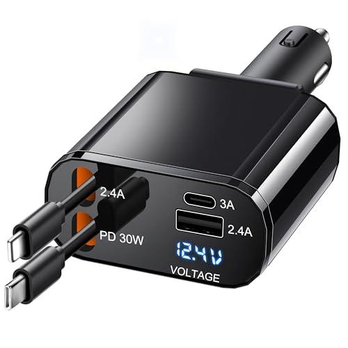 TICCI Retractable Car Charger 66W USB C Retractable with Cables, Car Phone Charger for iPhone 16/15/14 Android, Galaxy, Pixel, Car Accessories Fast Charging for Men Women, Black,