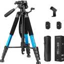 JOILCAN Tripod Camera Tripods, 74" Tripod for Camera Cell Phone Video Recording, Heavy Duty Tall Camera Tripod Stand, Professional Travel DSLR Tripods Compatible with Canon iPhone, Max Load 15 LB (Blue)
