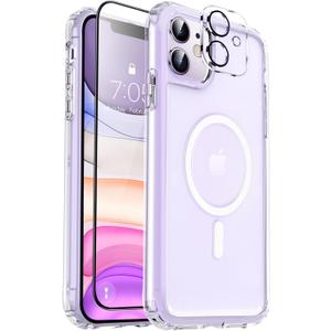 MOCCA Strong Magnetic for iPhone 11 Case,[Compatible with Magsafe][Anti Yellowing][Glass Screen Protector+Camera Lens Protector]Slim Thin Shockproof Protective Cover Case for iPhone 11 6.1 inch,Clear