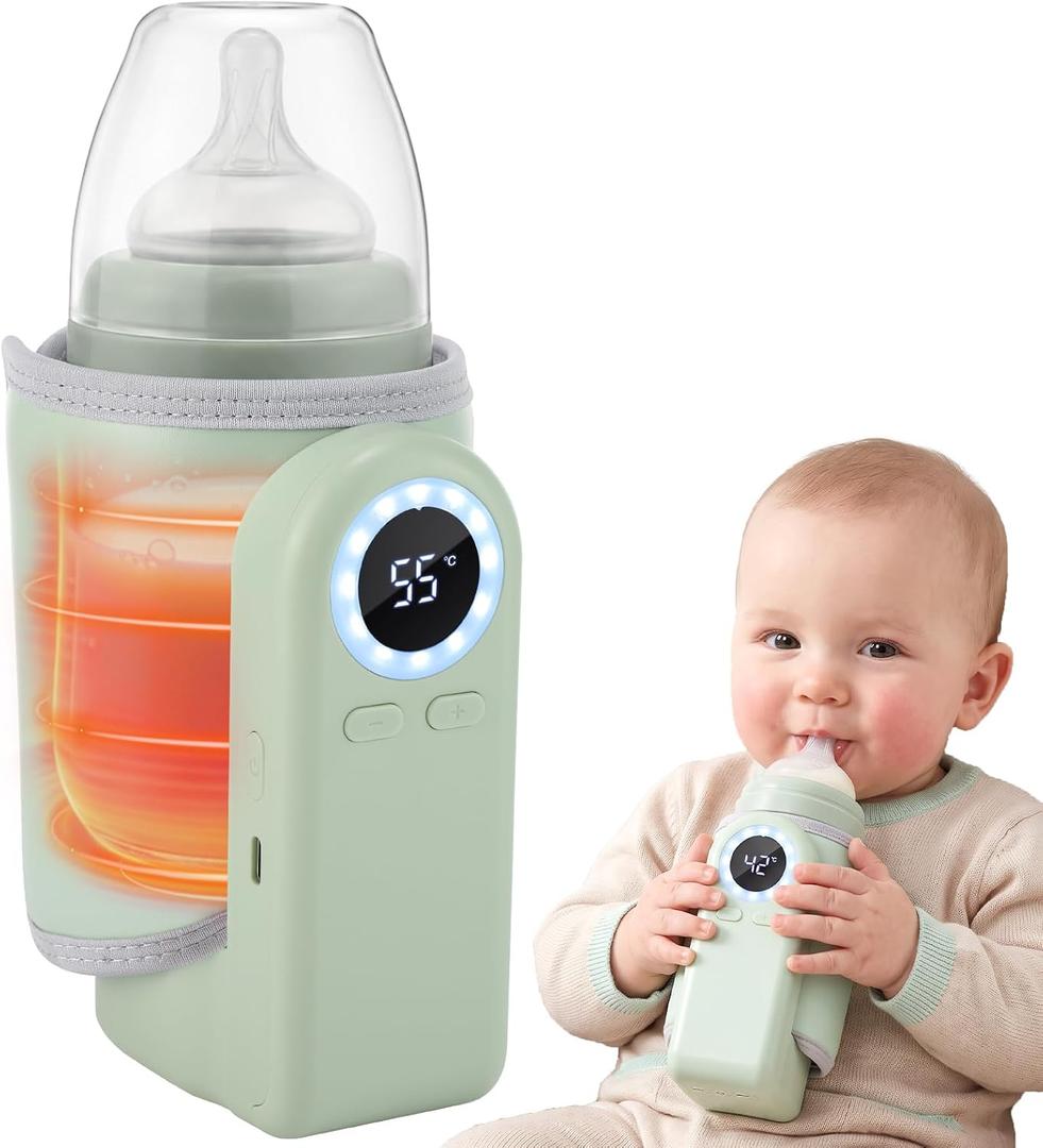 Portable Bottle Warmer for Travel, Rapid Heating Breast Milk & Formula Warmer with Battery Powered Temperature Control, Cordless Rechargeable Milk Warmer for On The Go Baby Feeding