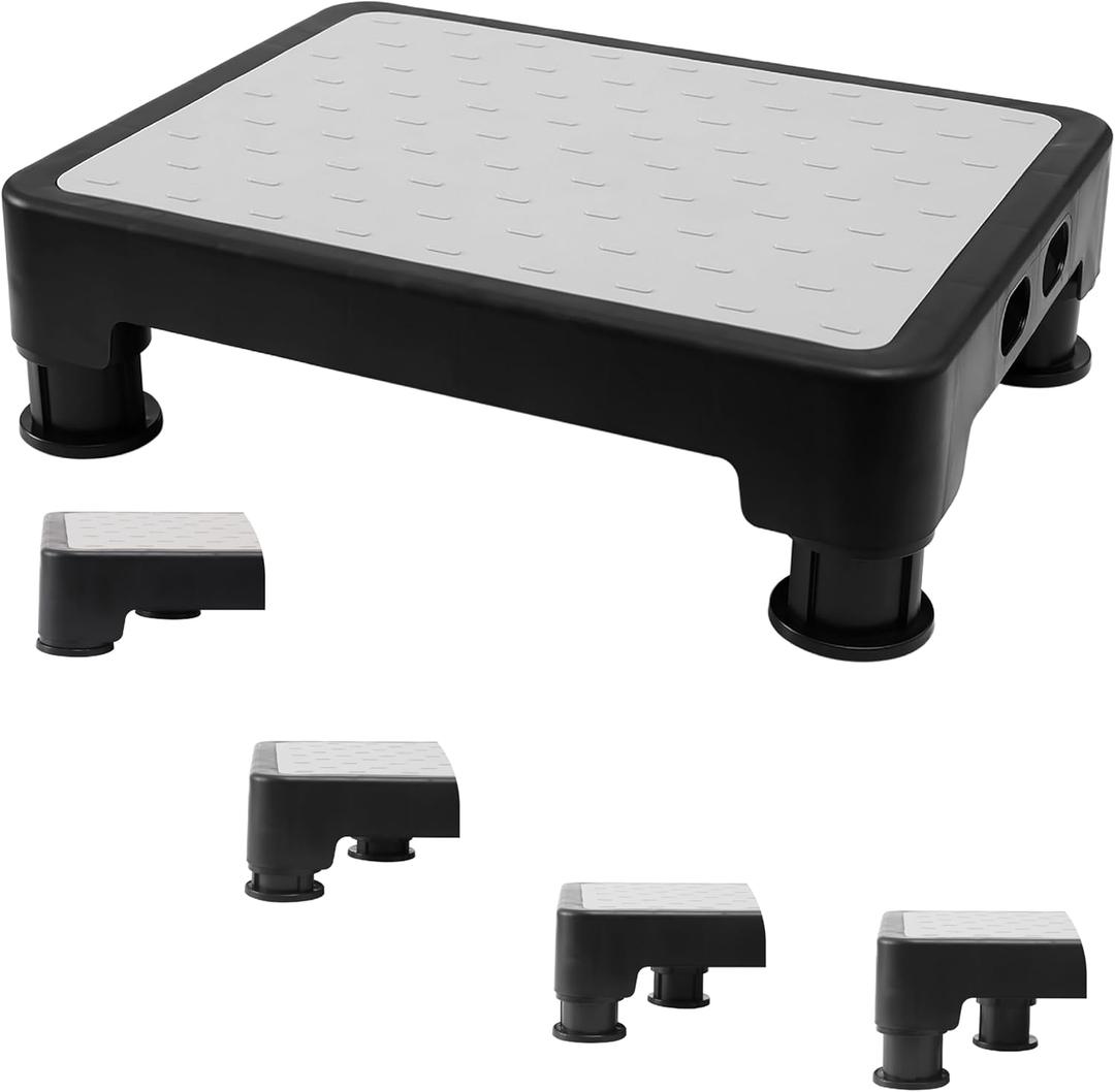 Adjustable Step Stool for Bed, Bathtub, Car and Kitchen, 4-Level Height 3.4"-5", Non-Slip Platform with 6 Anti-Skid Feet  Step Stool for Adults Seniors Kids Maternal, Gray