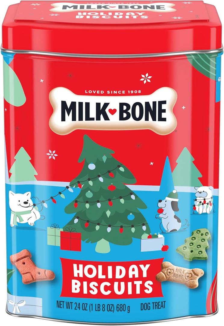 Milk-Bone Limited Edition Holiday Dog Treats, Small Biscuits, 24 Ounce Reusable Tin (EXP 01/23/27)
