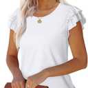 WEESO Ruffle Short Sleeve Shirts for Women Trendy Crew Neck T Shirts White Large, White 