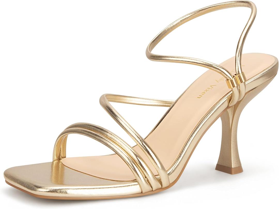 Women's Strappy Kitten Heels Square Open Toe Sandals Party Wedding Ankle Strap Shoes (Beige), Size 7