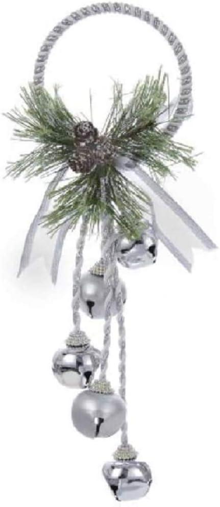 Kurt Adler J3635 Silver and White Metal Bell with Pinecone Door Hanger, 13 inches