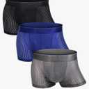 Mens Sexy Underwear ice silk Mesh Breathable Anti-Chafing Long Leg Boxer Briefs Cool Hollow Trunks, M