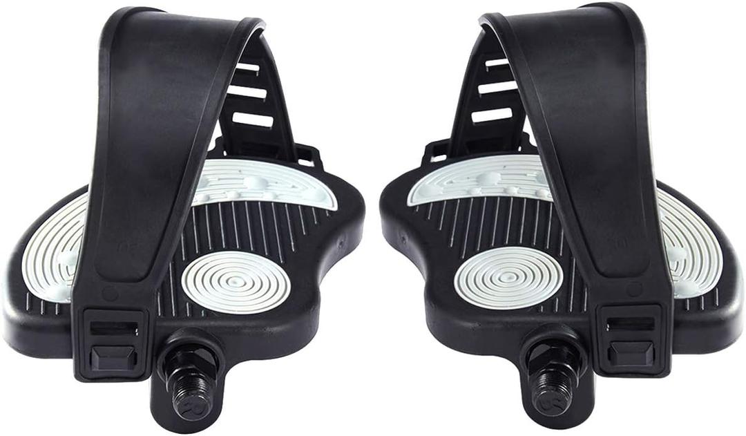 Beyoung Exercise Bike Pedals with Straps, 9/16" Stationary Recumbent Bike Pedals for Indoor Exercycle Bike,Spin Bike,Toe Cages for Peloton Bike, 1 Pair