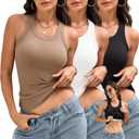 BVNSOZ 3 Piece Womens Tank Tops with Built in Bras Ribbed Sleeveless Casual Shirt Racerback Fitted Basic Workout Tank Tops (White, L)