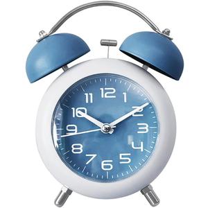 TXY Alarm Clock, Metal 4 Inch Desk Table Analog Clock Silent with Night Light for Dormitory Home Office Travel Decor Alarm Clock (Blue)