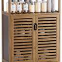 HITNET Walnut Bathroom Floor Cabinet, Bamboo Side Tall Storage Organizer, Freestanding Kitchen Cupboard with Door and Shelf