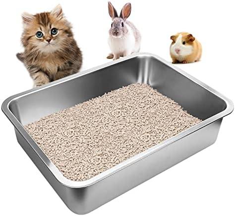 Stainless Steel Cats Litter Box, 4" Height Litter Box for Small Animals, Easy Entry, Easy to Clean, Non Stick Smooth Surface