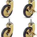 3" stem Caster Wheels,Hotel Restaurant Trolley casters Set of 4 (2with brake 2without, Gold plating),threaded stem 8 * 15mm,Lightweight Total Capacity 160lbs