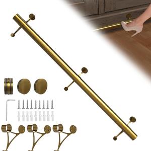 Bar Foot Rail Kit 4ft - Stainless Steel Complete Floor Standing Bar Foot Rest - Brass Gold Foot Rail System with Tubing, Wall Brackets, End Caps & Internal Connector