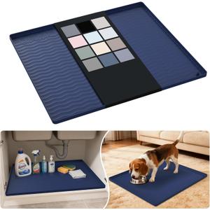 URMONA Waterproof Silicone Under Sink Mat 25'' x 22'' Shelf Liner for Kitchen and Bathroom, Cabinet and Counter Protector, Storage and Organizers, Litter Mat, Pet Cat Puppy Essentials(Navy)