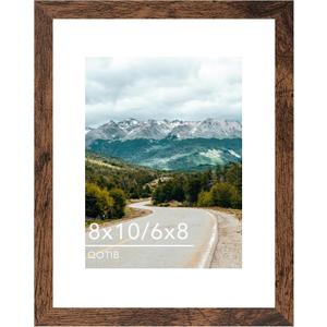 Wood 8x10 Picture Frame with 6x8 Mat Deep Brown, Display 6x8 with Mat or 8x10 Without Mat, 8 by 10 Photo Frame, 8 x 10 Frame for Wall Hanging and Tabletop Display, Deep Brown
