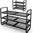 SNTD Shoe Rack - Expandable Shoe Organizer for Closet, Adjustable Metal Shoe Shelf Storage, Stackable Long Shoe Stand Holder for Garage, Entryway, Door Entrance (Black, 3-Tier)