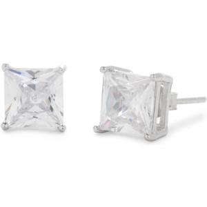 6mm Square Studs (One Size, Clear/Silver)