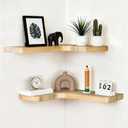 Floating Corner Shelves, Wall Shelf Set of 2, Shelves for Wall Storage, Solid Wood Shelves for Storage, Wall Mount Wooden Display Shelf for Bathroom Bedroom Kitchen Garage (Light)