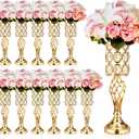 Tatuo 12 Pcs Gold Wedding Centerpiece Vases for Table Crystal Flower Trumpet Metal Flower Vase Stand with Diamond for Wedding Party Reception Dining Room Living Room(20 inch)