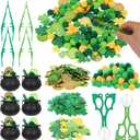 302 Pcs St. Patrick's Day Sensory Bin Fillers Fine Motor Skills St. Patrick's Decorations Pompoms Shamrock Stickers Plastic Coins Tweezers Scissor Clips for St. Patrick's Sorting Counting