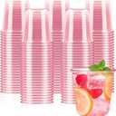 100 Pcs Pink Plastic Cups 12 Oz Disposable Stemless Wine Glasses Cocktail Pink Party Cups for Meeting, Wedding, Birthday, Valentines Party Supplies