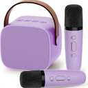 IROO Karaoke Machine for Kids,Most Popular Birthday Gifts for 3, 4, 5, 6, 7, 8, 9, 10,11,12 +Year Old Girls Boys,Mini Karaoke Machine with 2 Wireless Microphones,Portable Bluetooth Home Party (Purple)